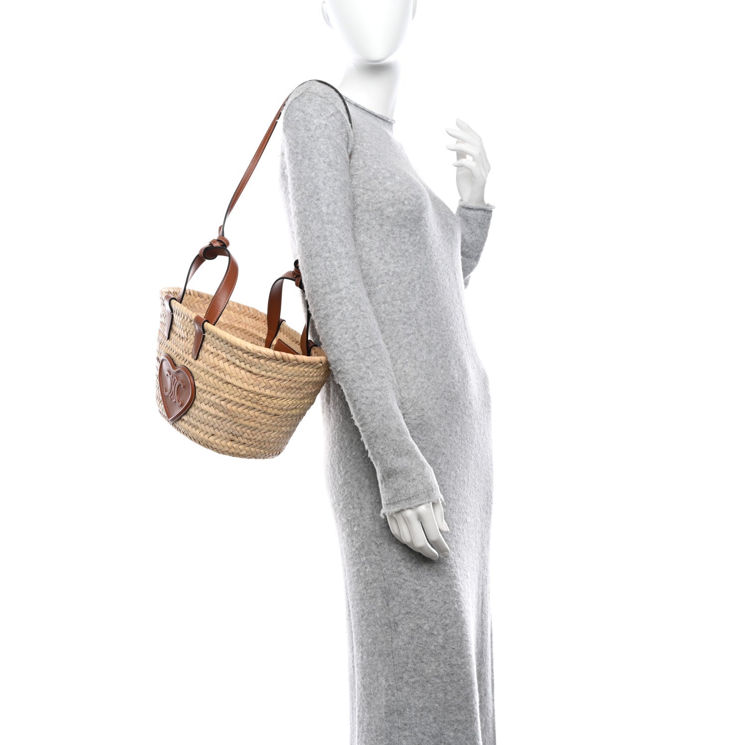 Celine Raffia Calfskin Heart Triomphe Teen Panier Tan 2 of 9
