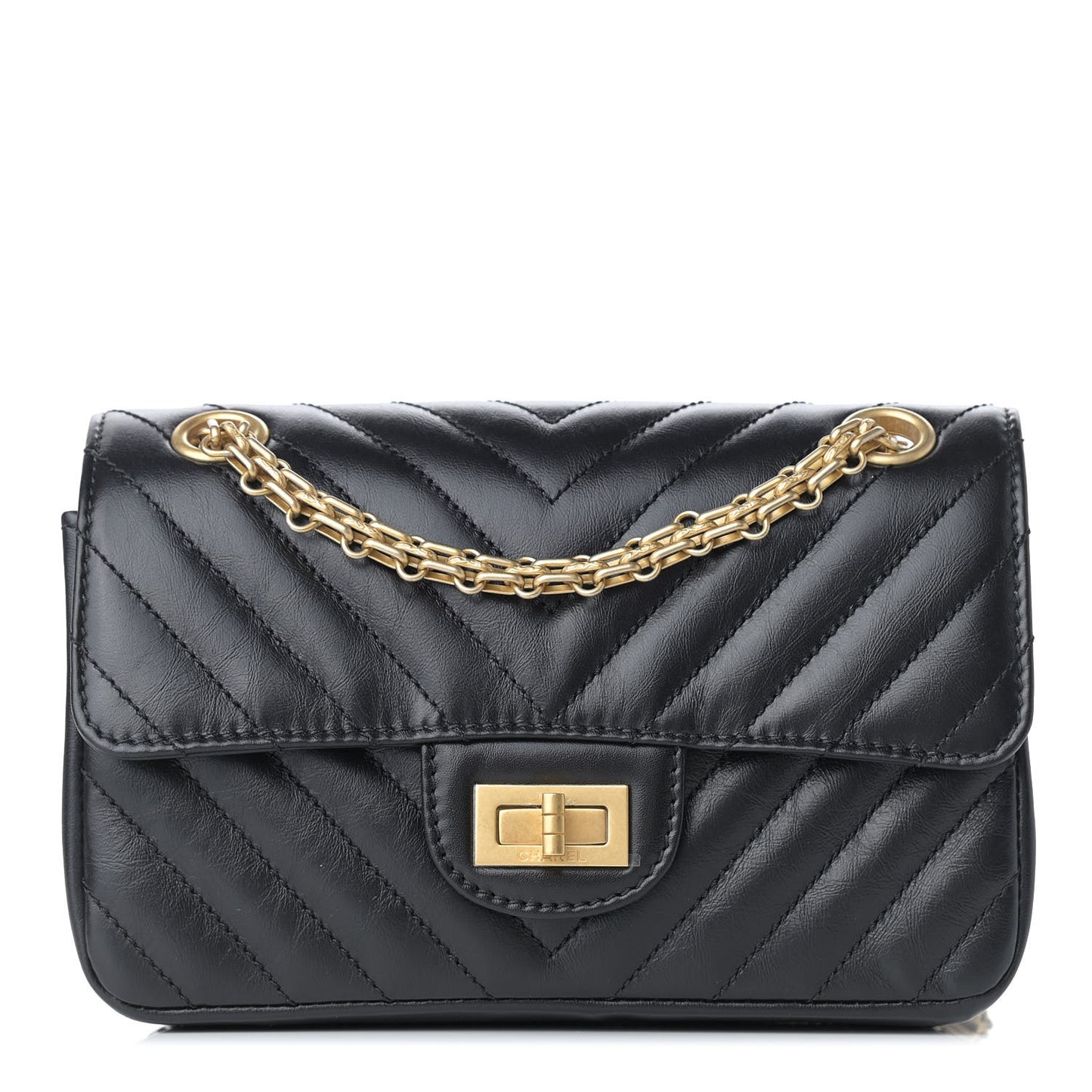 Aged Calfskin Chevron Quilted 2.55 Reissue Mini Flap Black