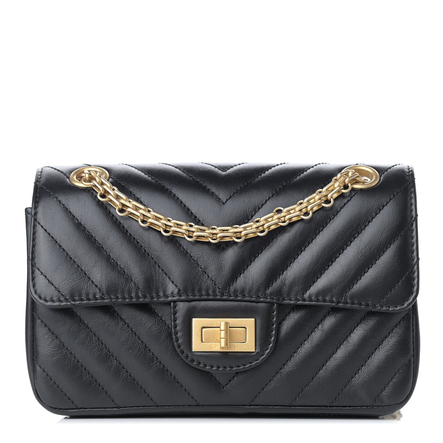 Chanel Aged Calfskin Chevron Quilted 2.55 Reissue Mini Flap Black 1 of 10