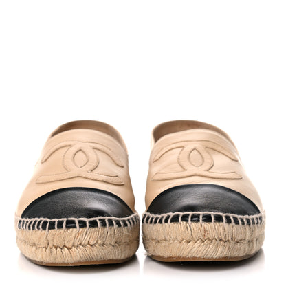 Chanel Lambskin CC Espadrilles 39 Beige Black 2 of 14