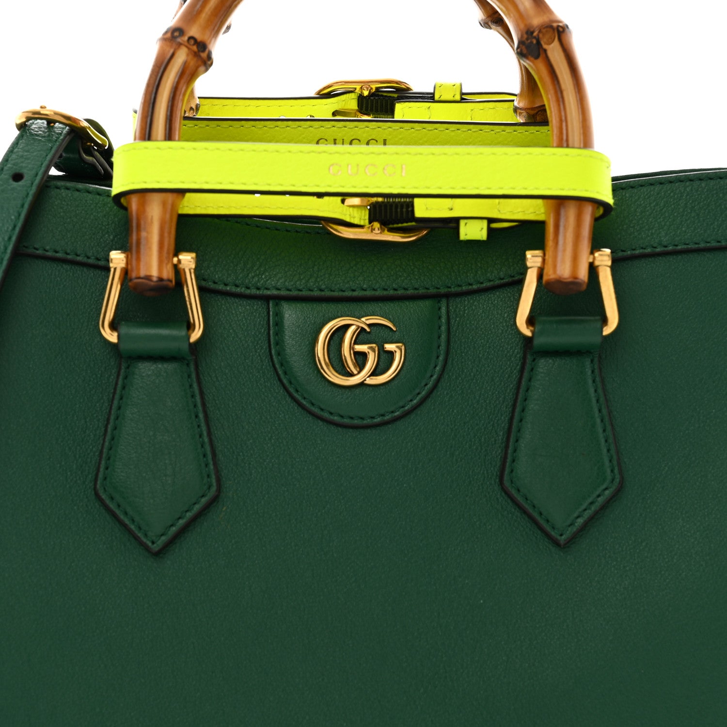 Gucci Wonka Grain Calfskin Small Diana Tote Bag Green Yellow Fluo 8 of 11