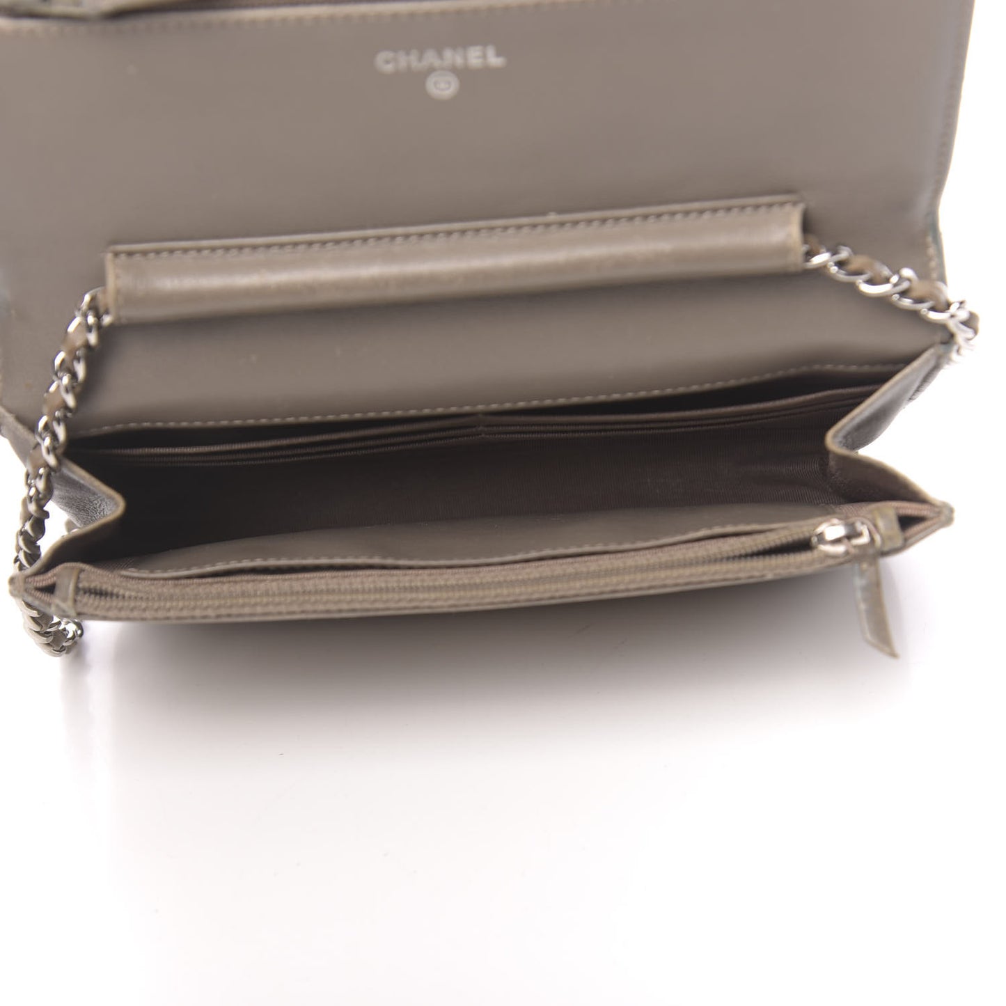 Patent Quilted Wallet On Chain WOC Brown