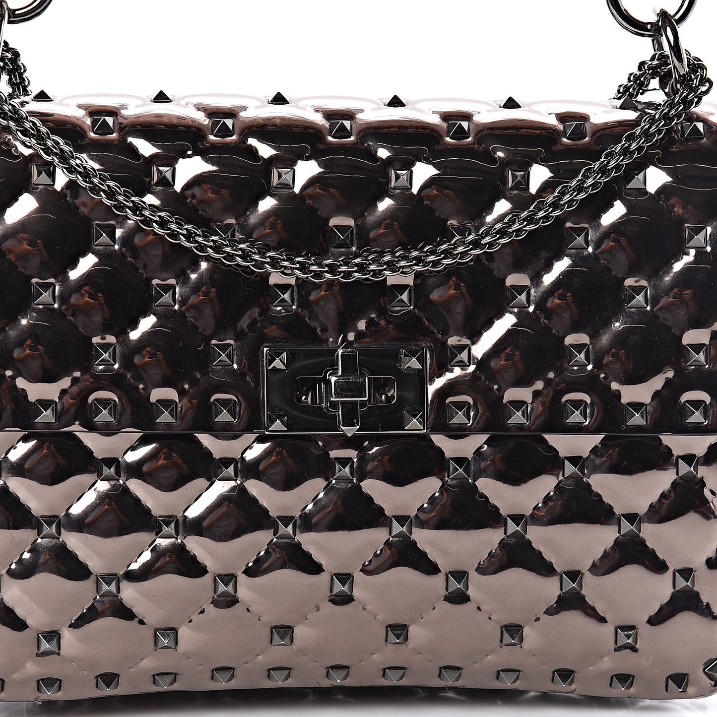 Metallic Patent Medium Rockstud Spike Shoulder Bag Rutenio