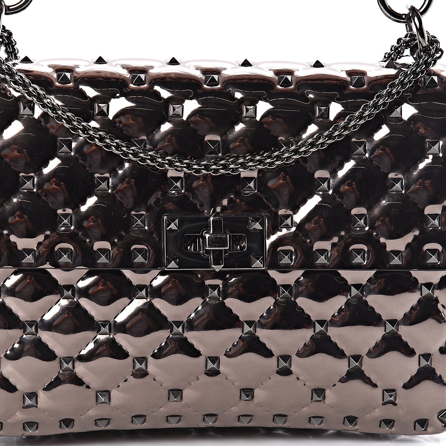 Valentino Garavani Metallic Patent Medium Rockstud Spike Shoulder Bag Rutenio 9 of 9