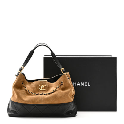 Chanel Suede Calfskin Shiny Lambskin Quilted Small Coco Base Shopping Bag Beige Black 11 of 11