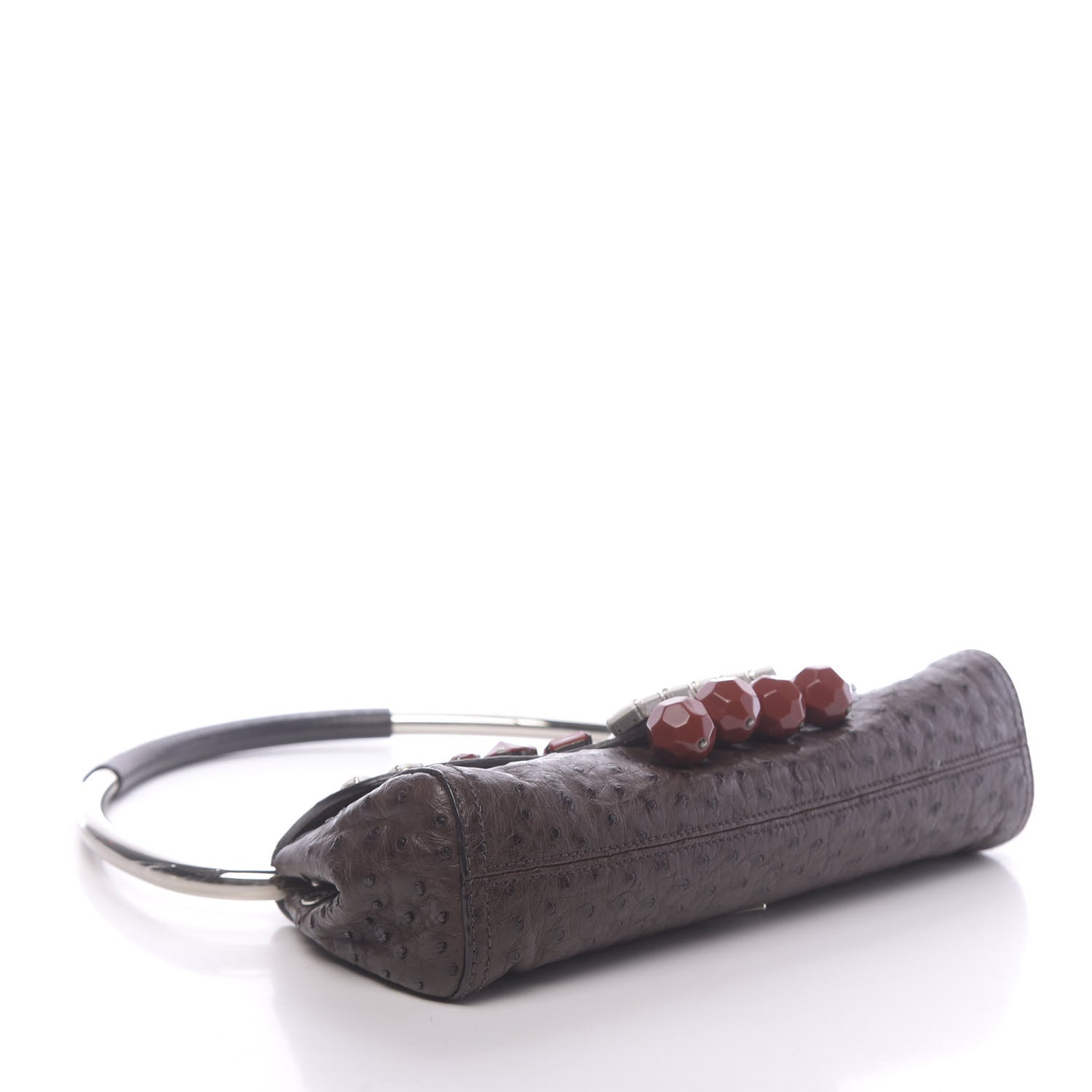 Prada Ostrich Beaded Bag Brown 4 of 10