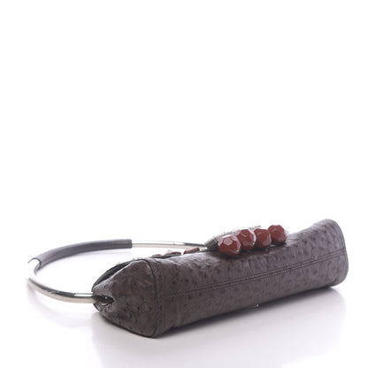 Prada Ostrich Beaded Bag Brown 4 of 10