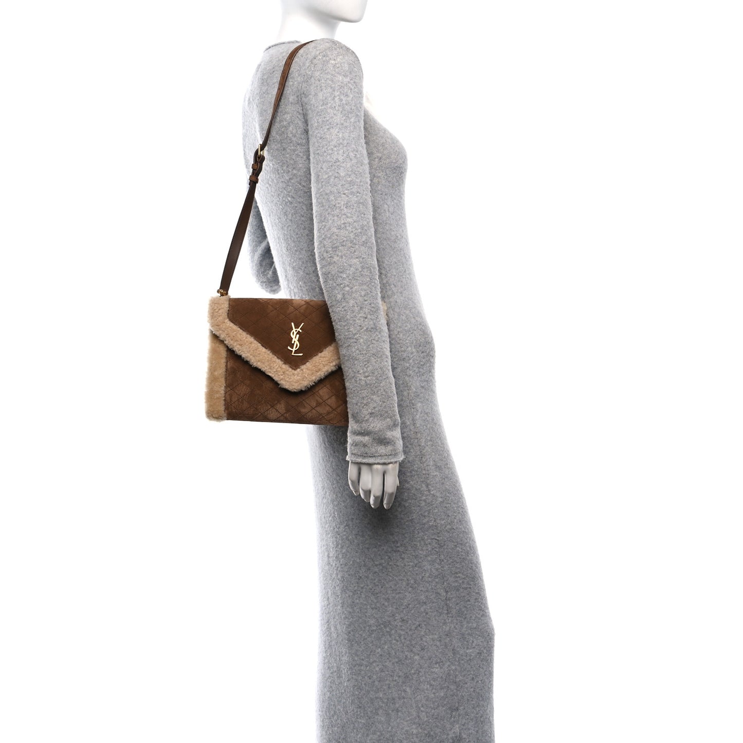 Nubuck Shearling Quilted Medium Gaby Satchel Natural Tan