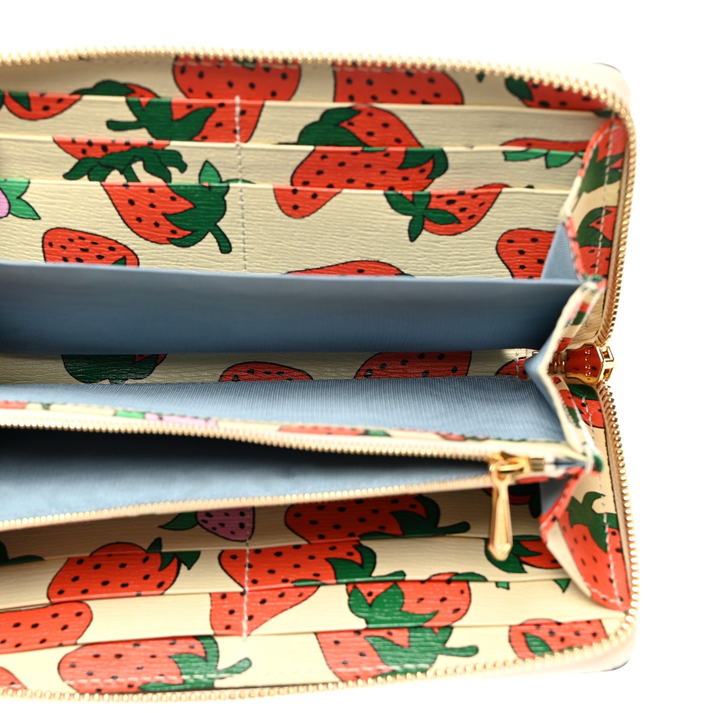 Grainy Calfskin Strawberry Zumi Zip Around Wallet Ivory Red