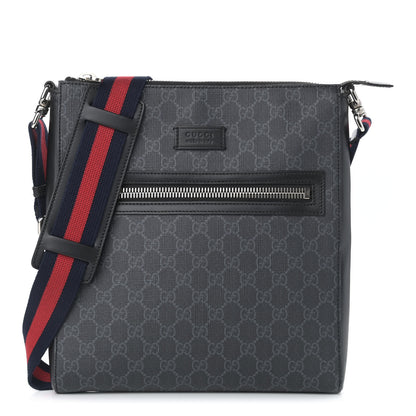 Gucci GG Supreme Monogram Appia Calfskin Web Flat Messenger Bag Black Grey 1 of 10