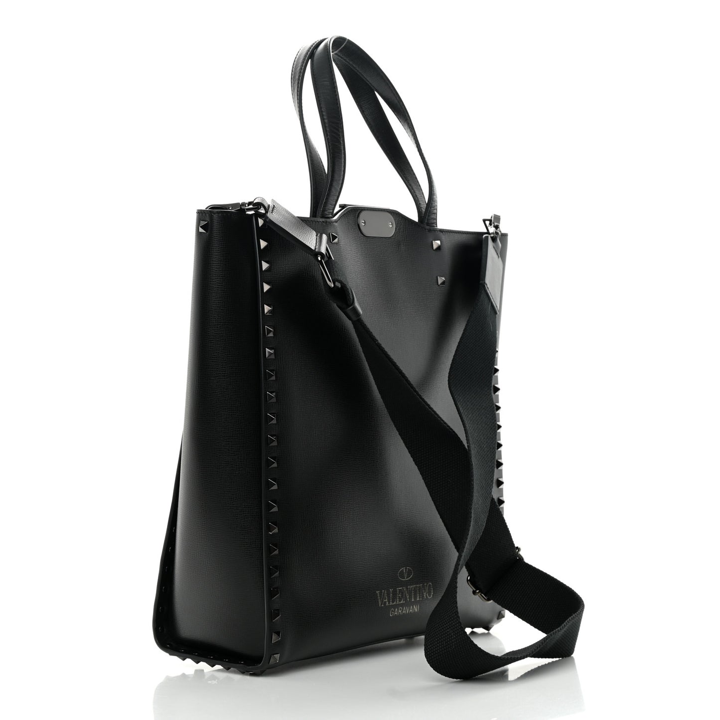 Grainy Calfskin Rockstud Alcove Tote Black