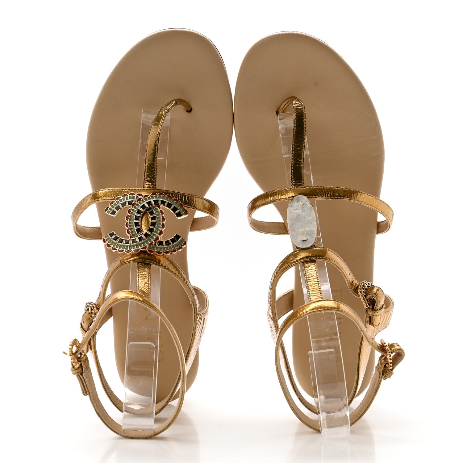 Chanel Laminated Lambskin Enamel CC Thong Sandals 38.5 Golden 2 of 10