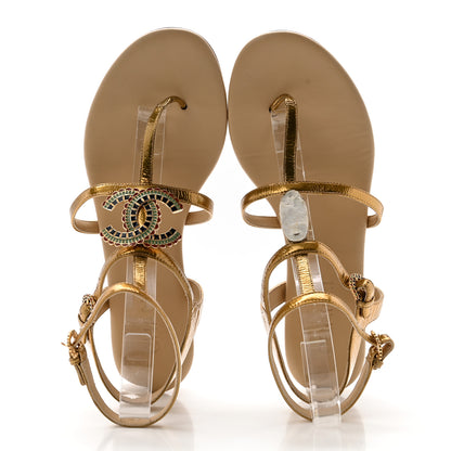 Chanel Laminated Lambskin Enamel CC Thong Sandals 38.5 Golden 2 of 10