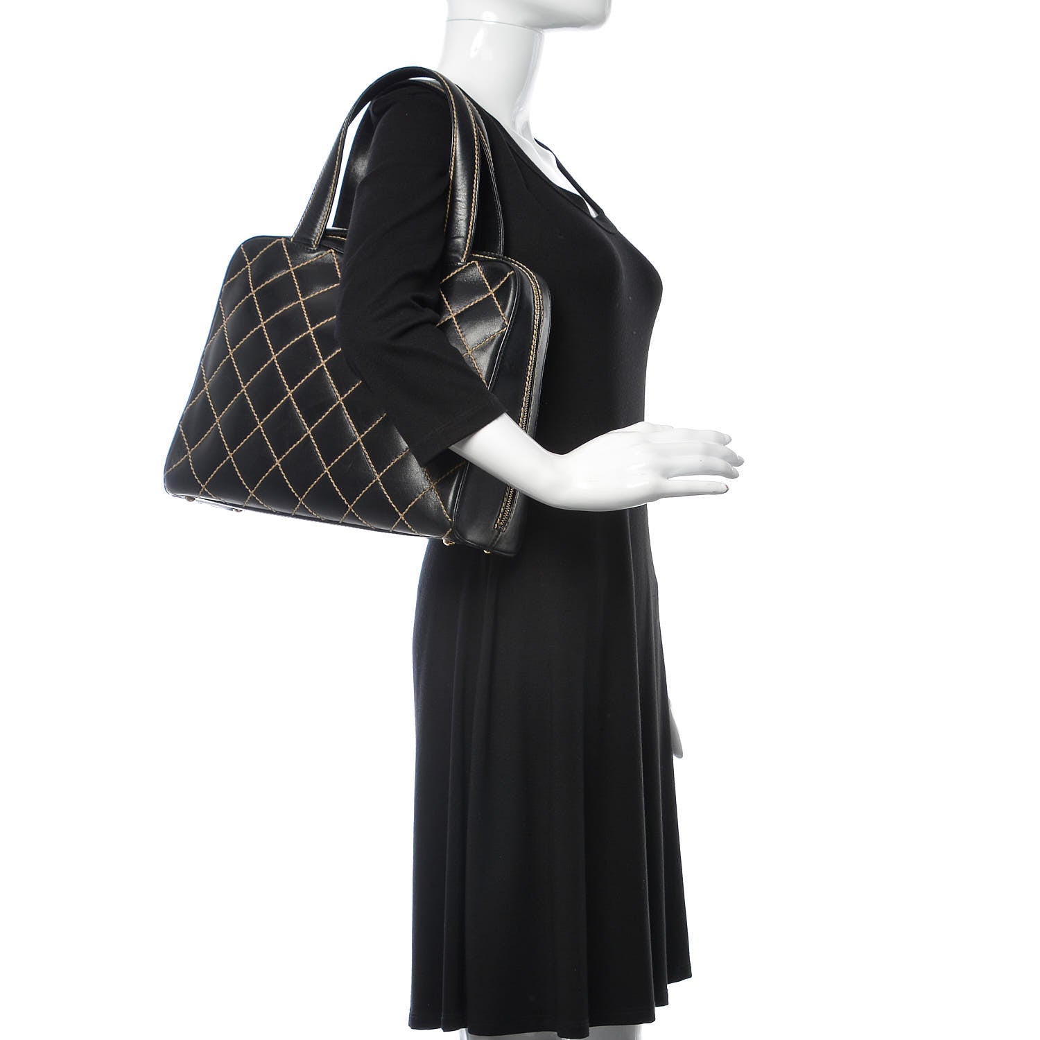 Chanel Calfskin Wild Stitch Top Handle Bag Black 2 of 21