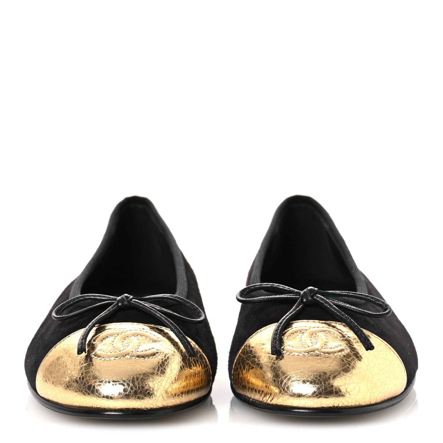 Chanel Suede Crackled Laminated Calfskin Cap Toe Ballerina Flats