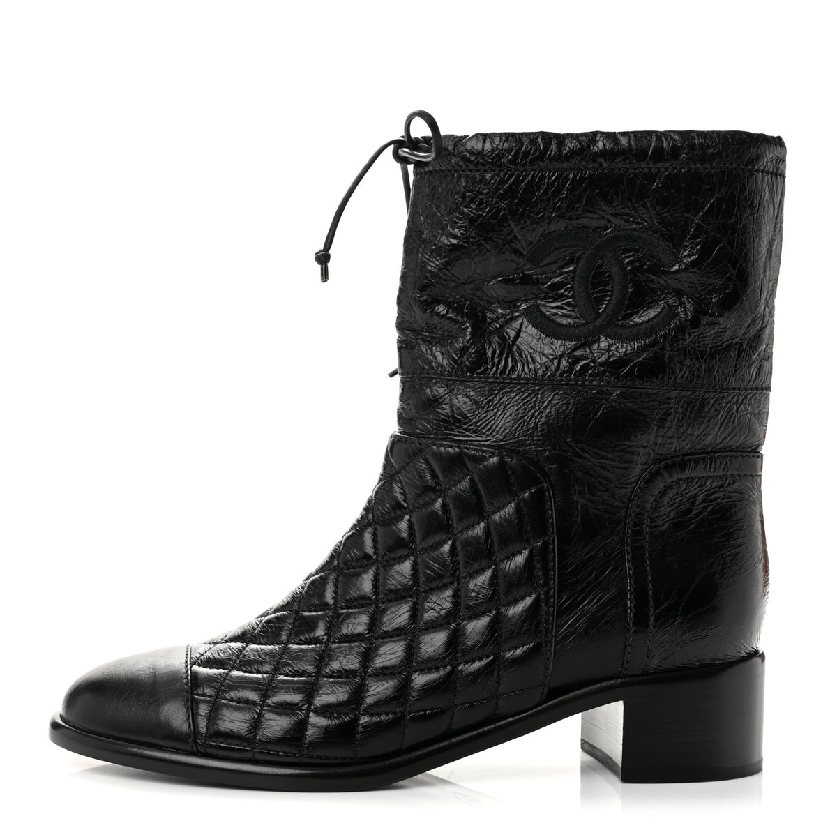 Chanel Crumpled Calfskin Quilted Cap Toe Short Boots 38 Black 1 of 11