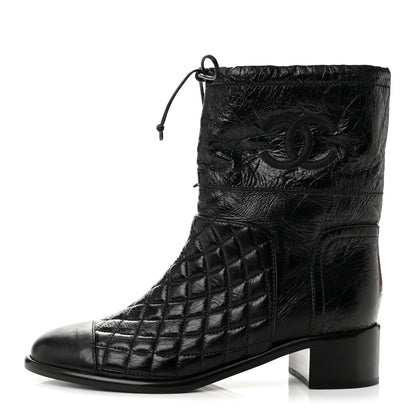 Chanel Crumpled Calfskin Quilted Cap Toe Short Boots 38 Black 1 of 11