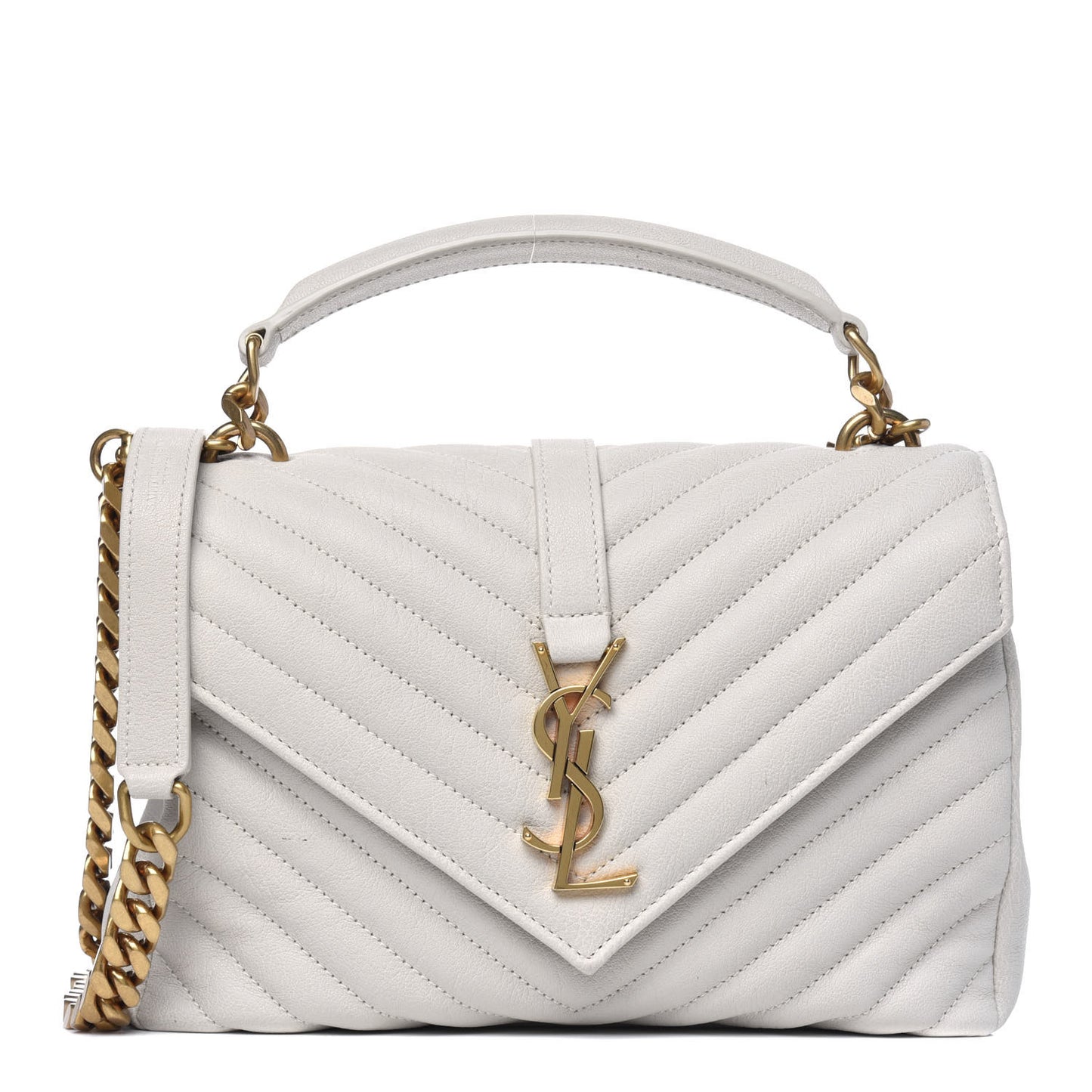 Sheepskin Matelasse Chevron Monogram Medium College Bag Crema Soft