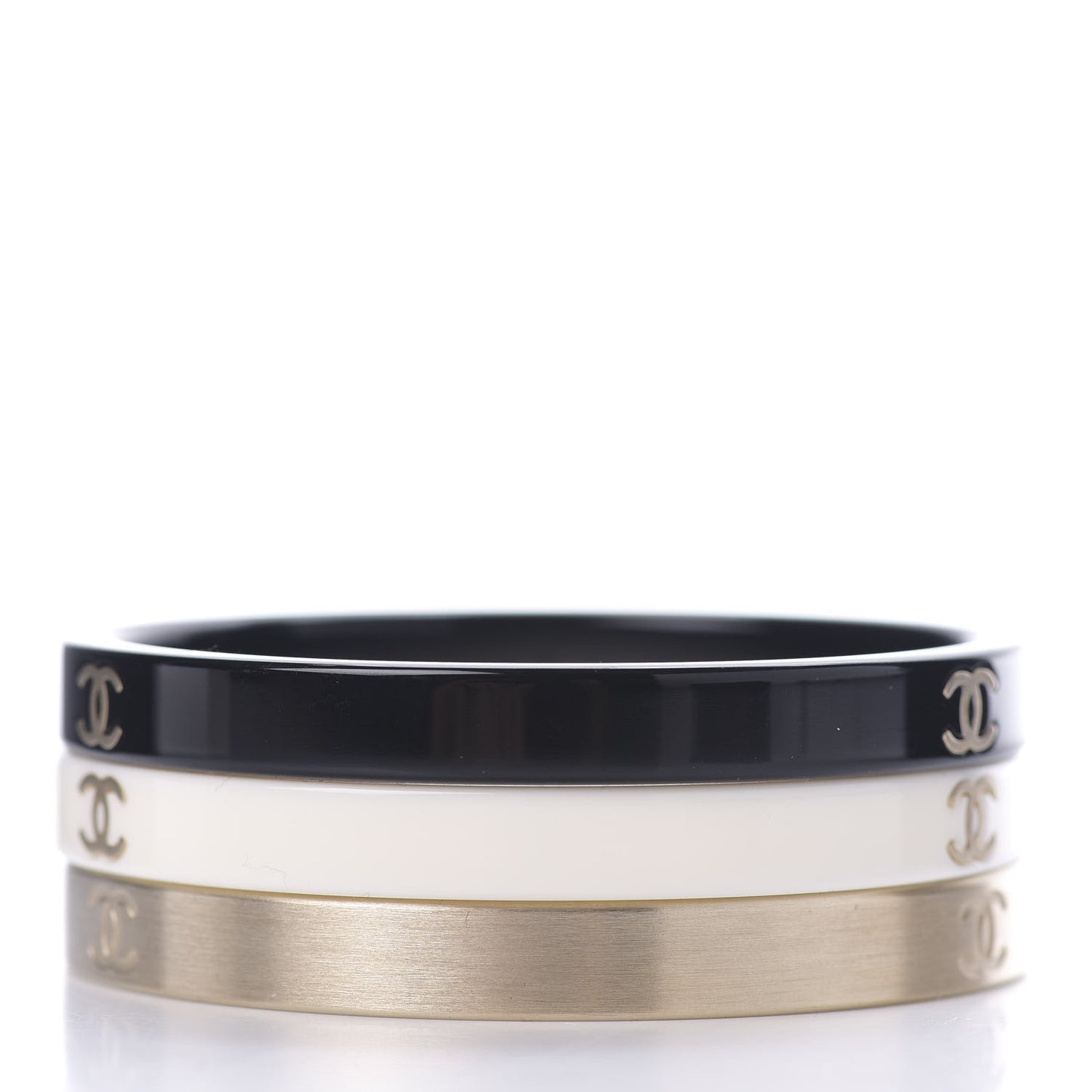 Resin Metal CC Bangle Set of 3 Black White Gold
