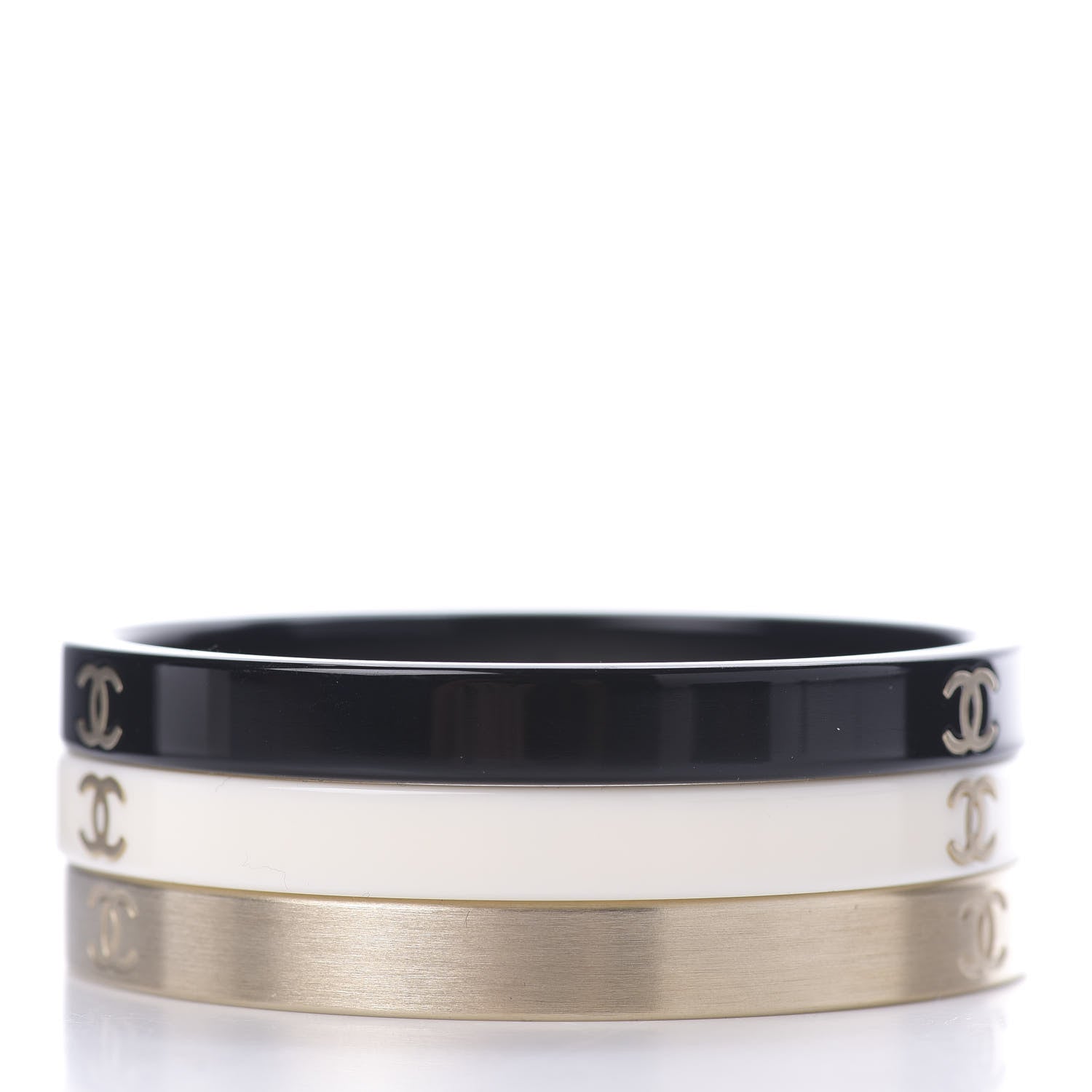 Chanel Resin Metal CC Bangle Set of 3 Black White Gold 2 of 5