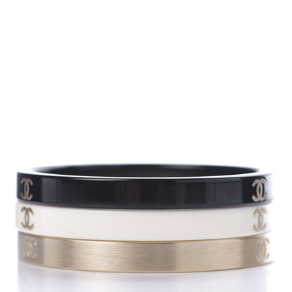 Chanel Resin Metal CC Bangle Set of 3 Black White Gold 2 of 5