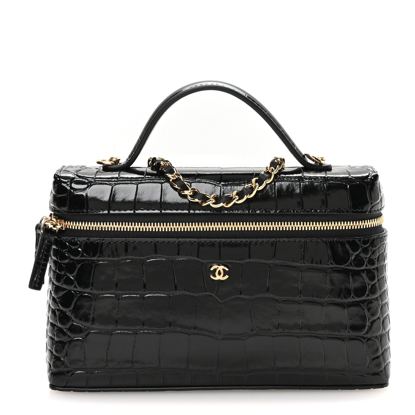 Calfskin Crocodile Embossed Crococo Exoticoco Vanity With Chain Black