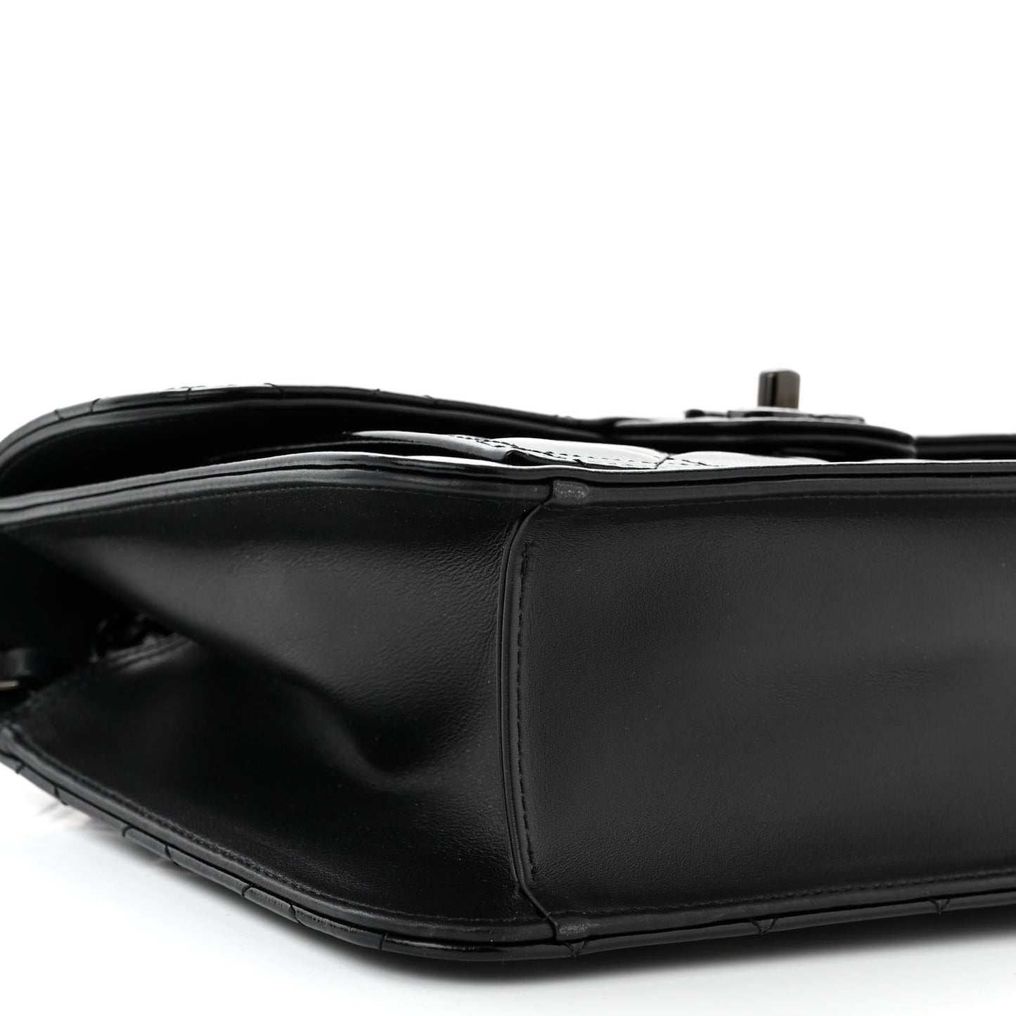 Shiny Crumpled Calfskin Quilted Large Double You Flap So Black