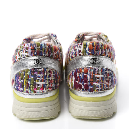 Chanel Tweed Lambskin Runway Sneakers 35 Silver Multicolor 5 of 9
