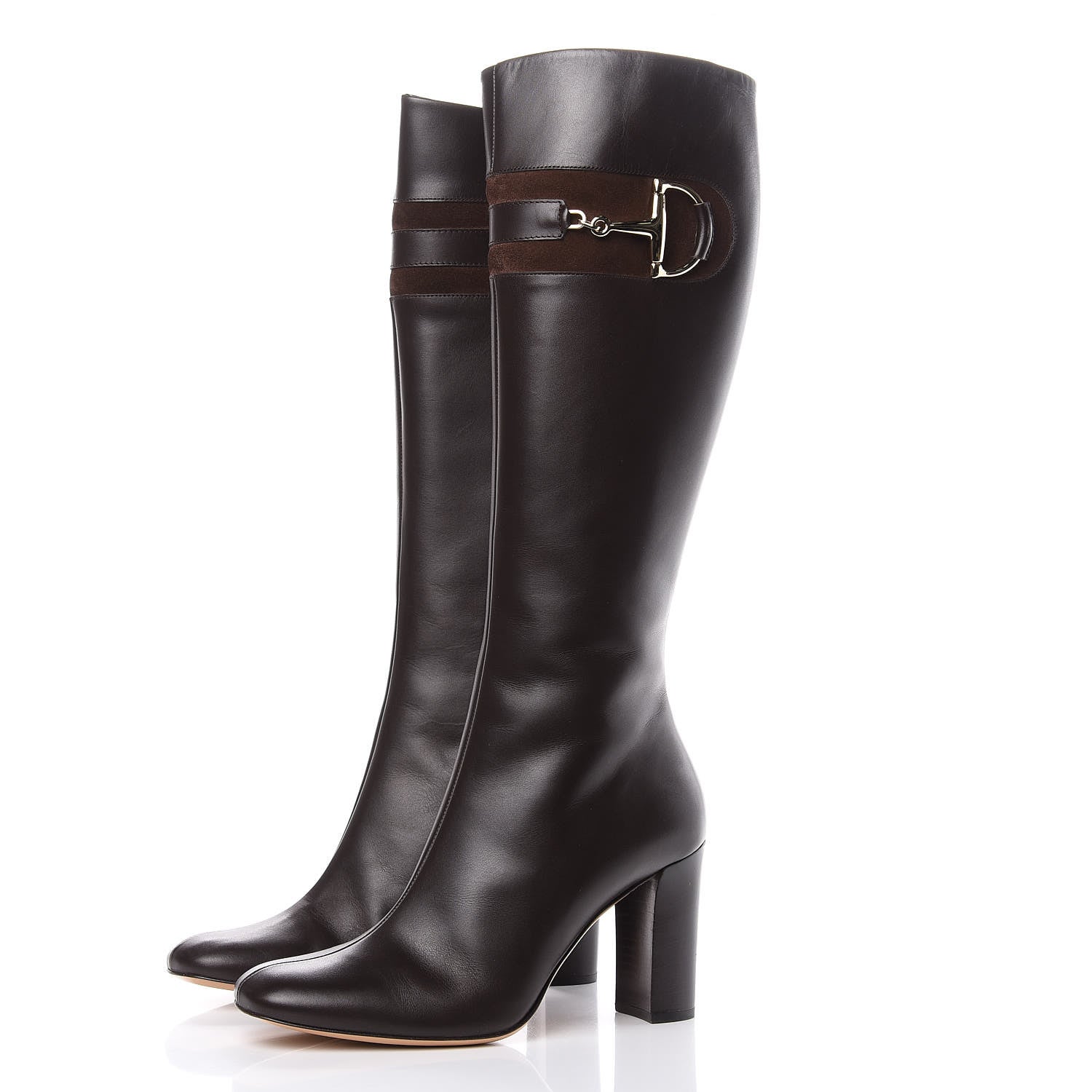 Gucci Calfskin Suede Horsebit Knee High Boots 40.5 Brown 3 of 10