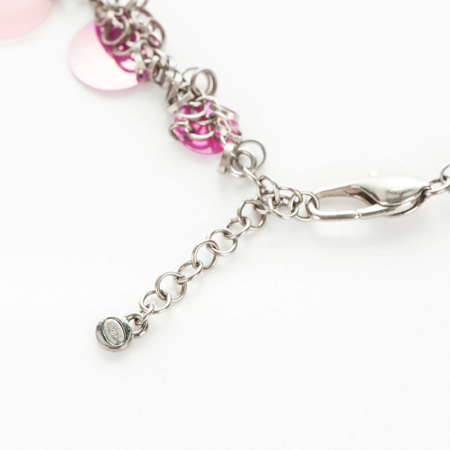 Chanel Enamel CC Long Necklace Pink Silver 4 of 4
