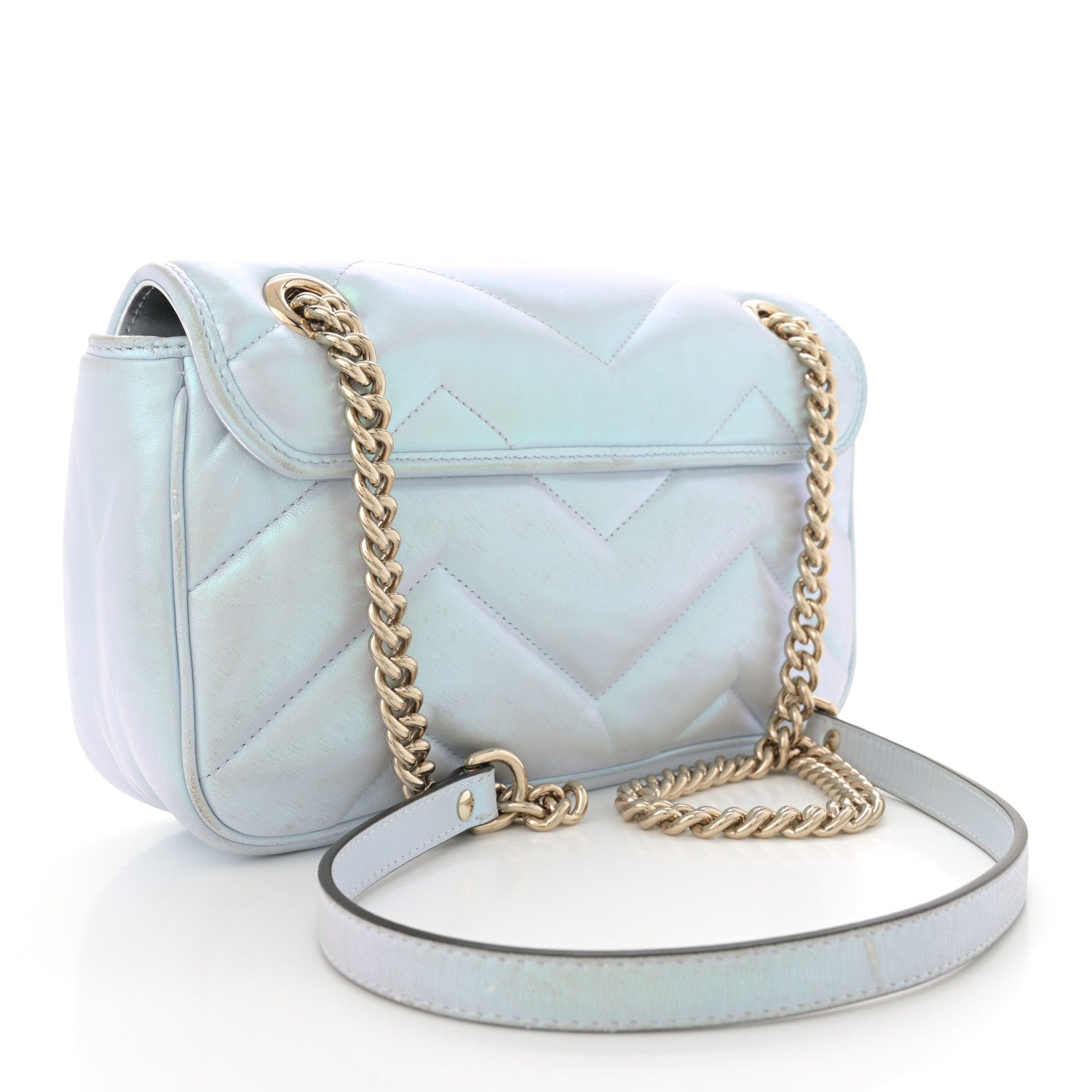 Gucci Iridescent Nappa Chevron Matelasse Small GG Marmont Shoulder Bag Iridescent Snow Light Blue 3 of 17