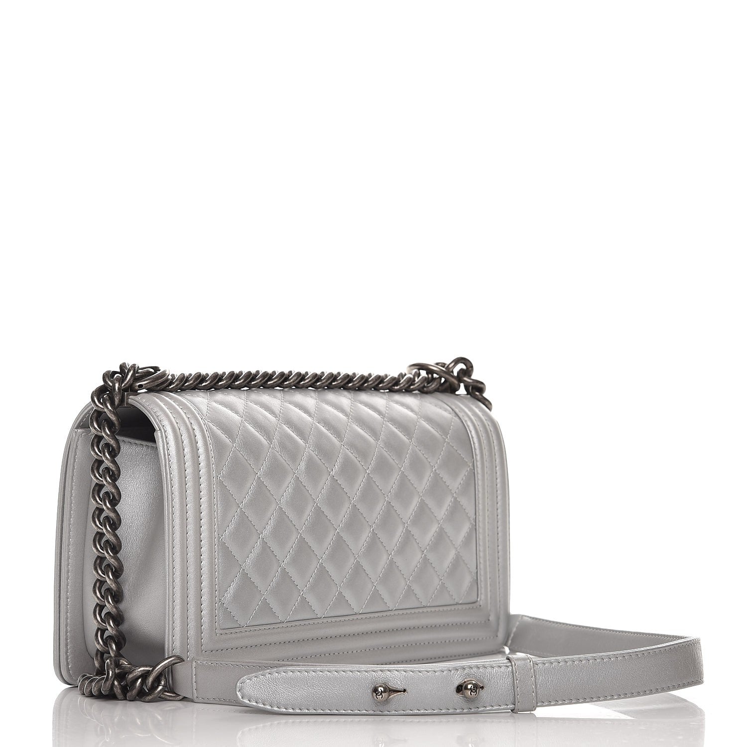 Chanel Metallic Calfskin Quilted Medium Boy Flap Silver 3 of 8