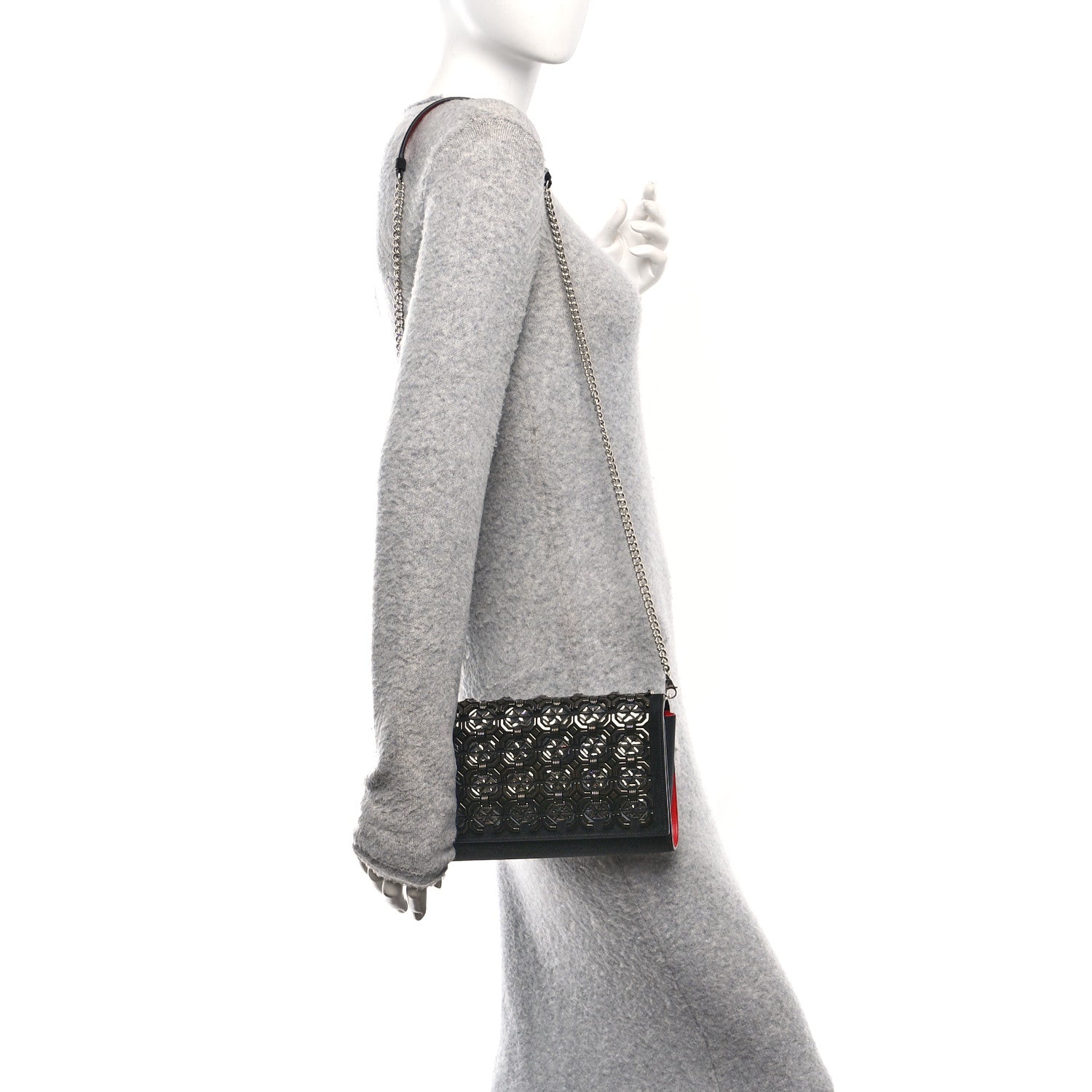 Christian Louboutin Suede Glitter Calfskin Embellished Paloma Clutch Black 2 of 15
