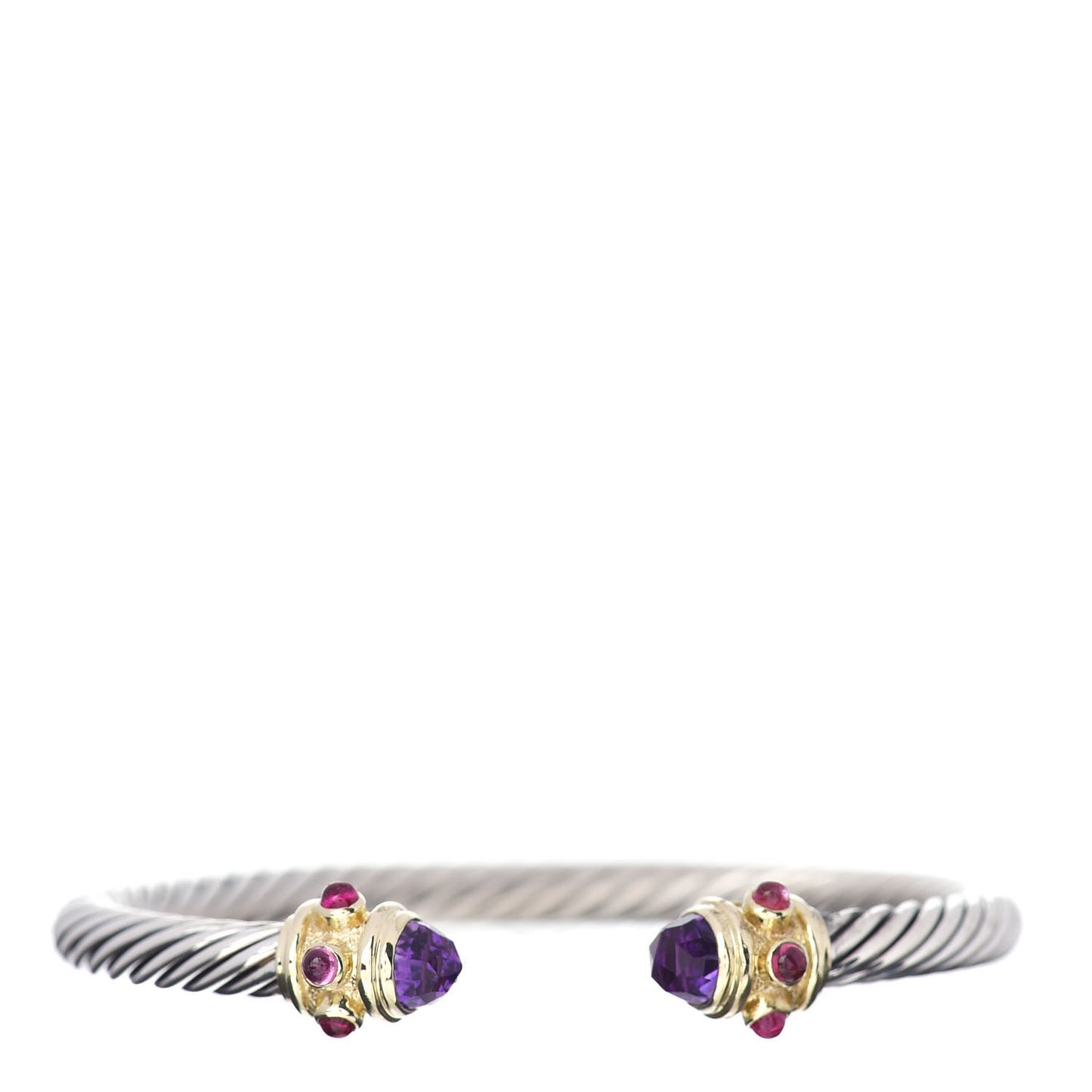 Sterling Silver 14K Yellow Gold Amethyst Pink Tourmaline 5mm Cable Renaissance Bracelet