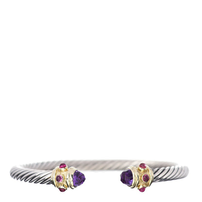 David Yurman Sterling Silver 14K Yellow Gold Amethyst Pink Tourmaline 5mm Cable Renaissance Bracelet 1 of 4