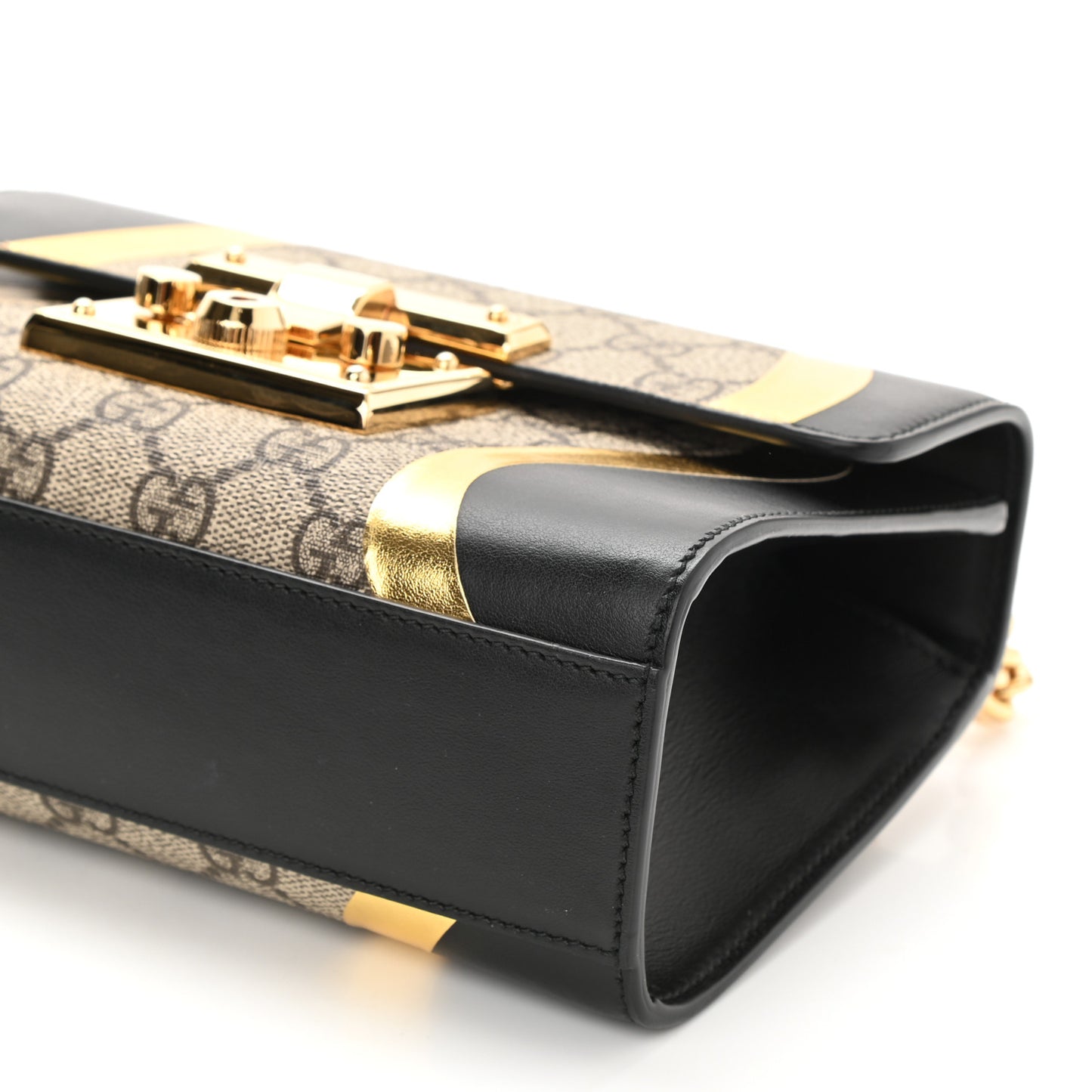 Calfskin GG Supreme Monogram Small Padlock Shoulder Bag Black Gold
