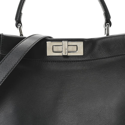 Fendi Vitello Seta Snakeskin Crocodile Monster Eyes Medium Peekaboo Iconic Satchel Black Girasole 8 of 10