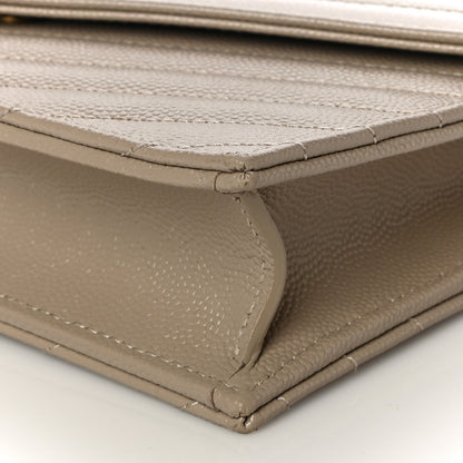 Saint Laurent Grain De Poudre Matelasse Chevron Monogram Envelope Chain Wallet Dark Beige 10 of 11