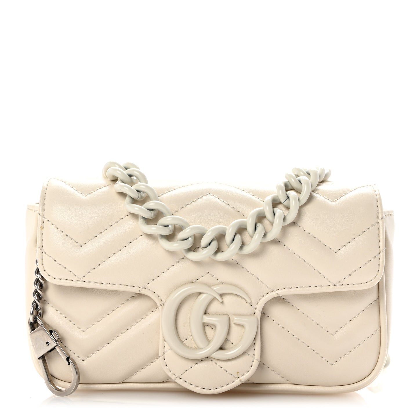 Calfskin Matelasse Monochrome GG Marmont Chain Belt Bag Mystic White