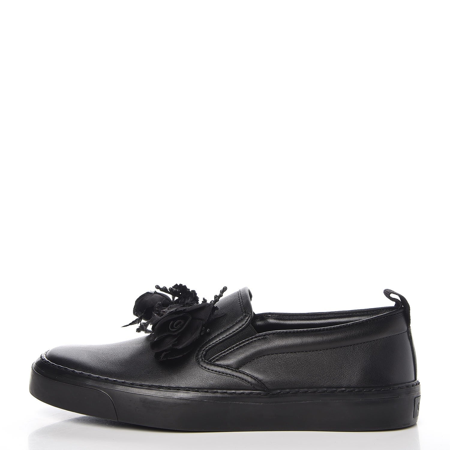 Gucci Calfskin Floral Slip On Sneakers 38 Black 1 of 10