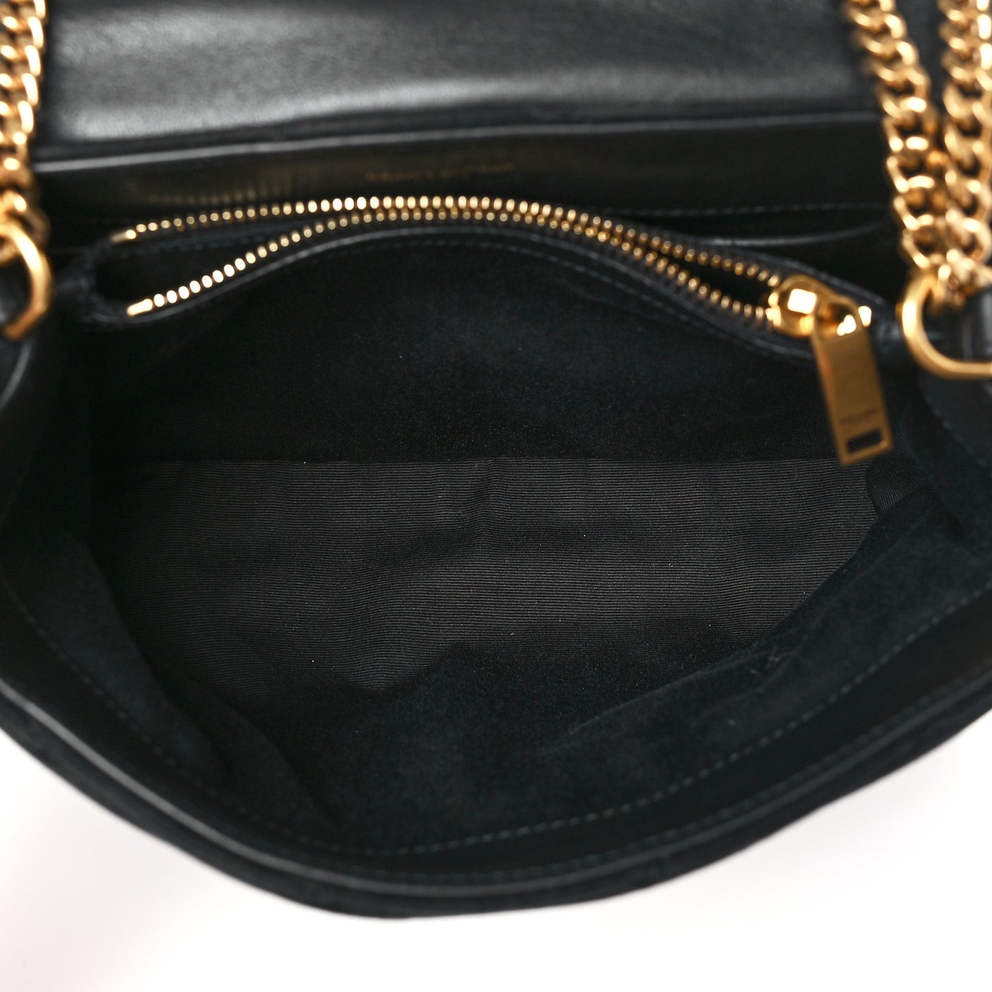Suede Calfskin Y Quilted Monogram Small Loulou Chain Satchel Black