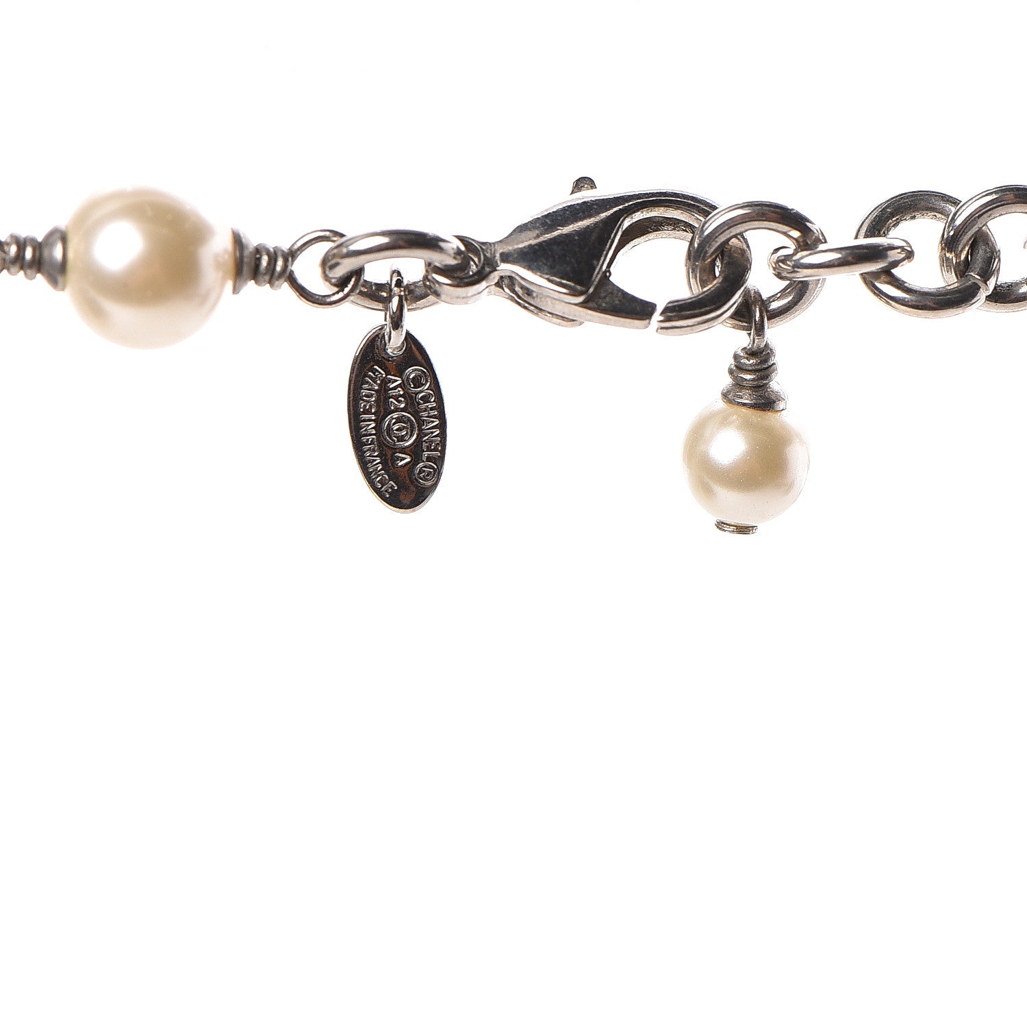 Chanel Graduated Pearl Crystal CC Long Necklace Silver 4 of 4