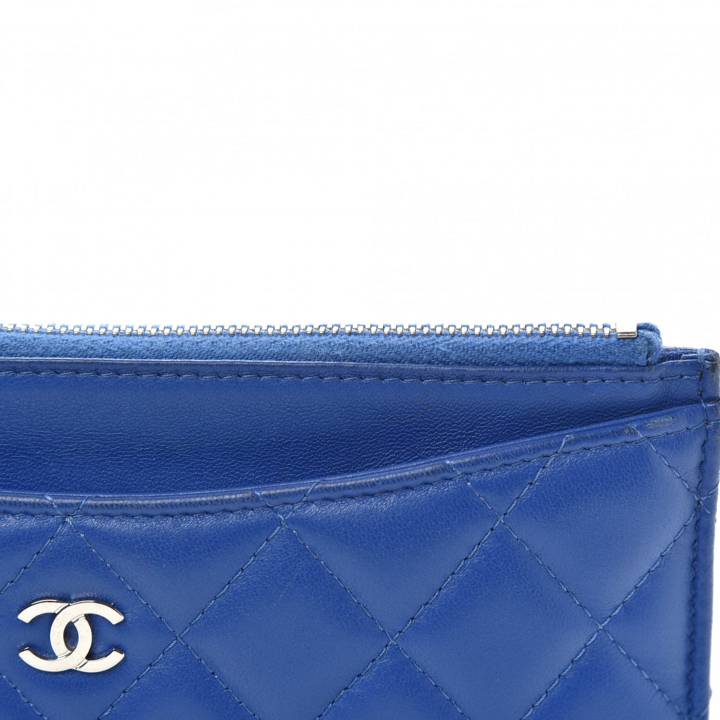 Lambskin Quilted Classic Zip Pouch Blue