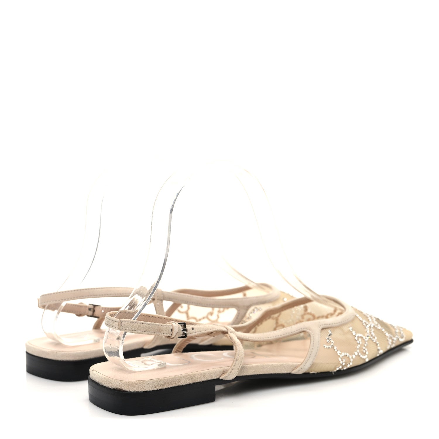 Gucci Suede Mesh Crystal GG Monogram Slingback Ballet Flats 37.5 Light Powder Skin Rose 5 of 10