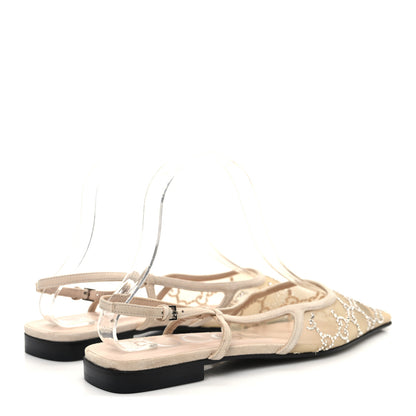Gucci Suede Mesh Crystal GG Monogram Slingback Ballet Flats 37.5 Light Powder Skin Rose 5 of 10