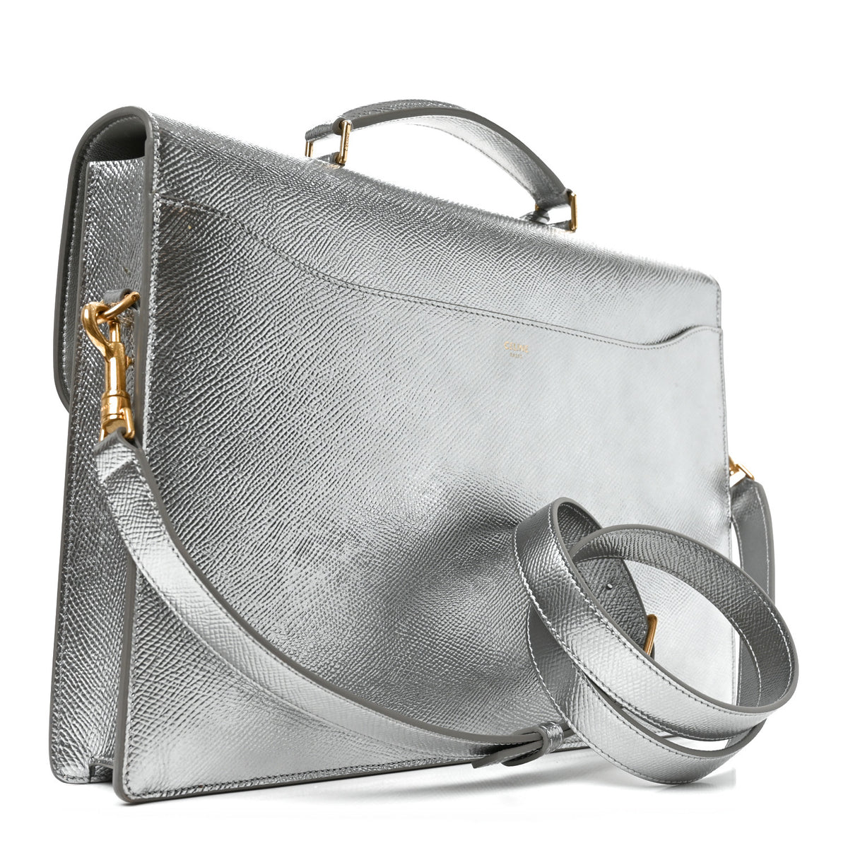 Grained Calfskin Cartable Medium Briefcase Silver