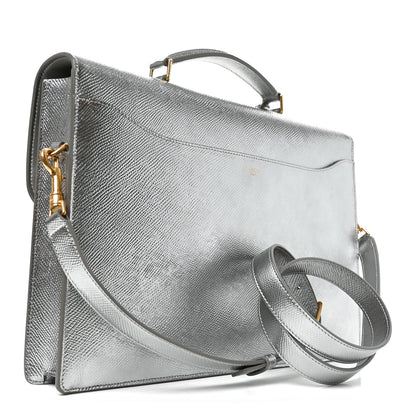 Celine Grained Calfskin Cartable Medium Briefcase Silver 3 of 9