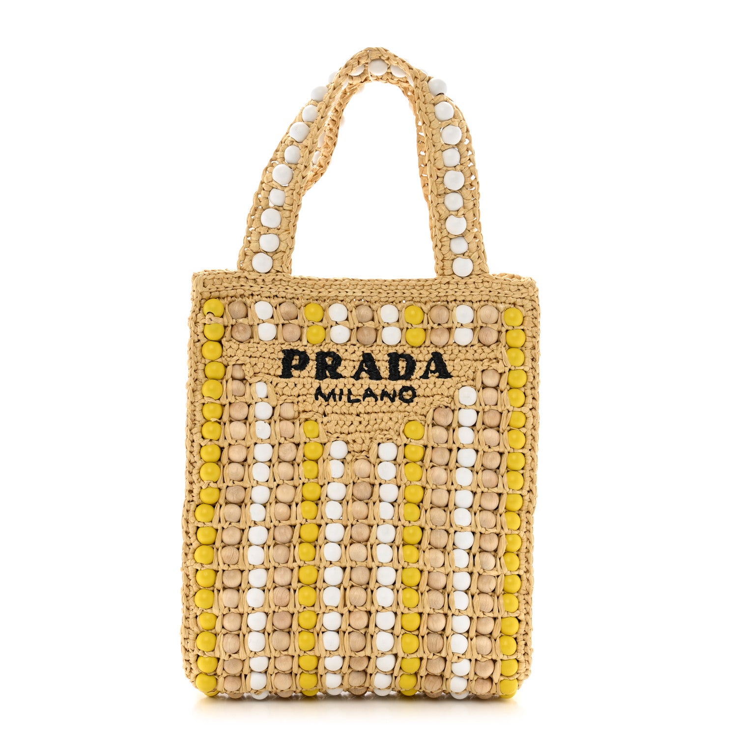 Prada Raffia Wood Bead Embroidered Logo Tote Bag Naturale 1 of 11