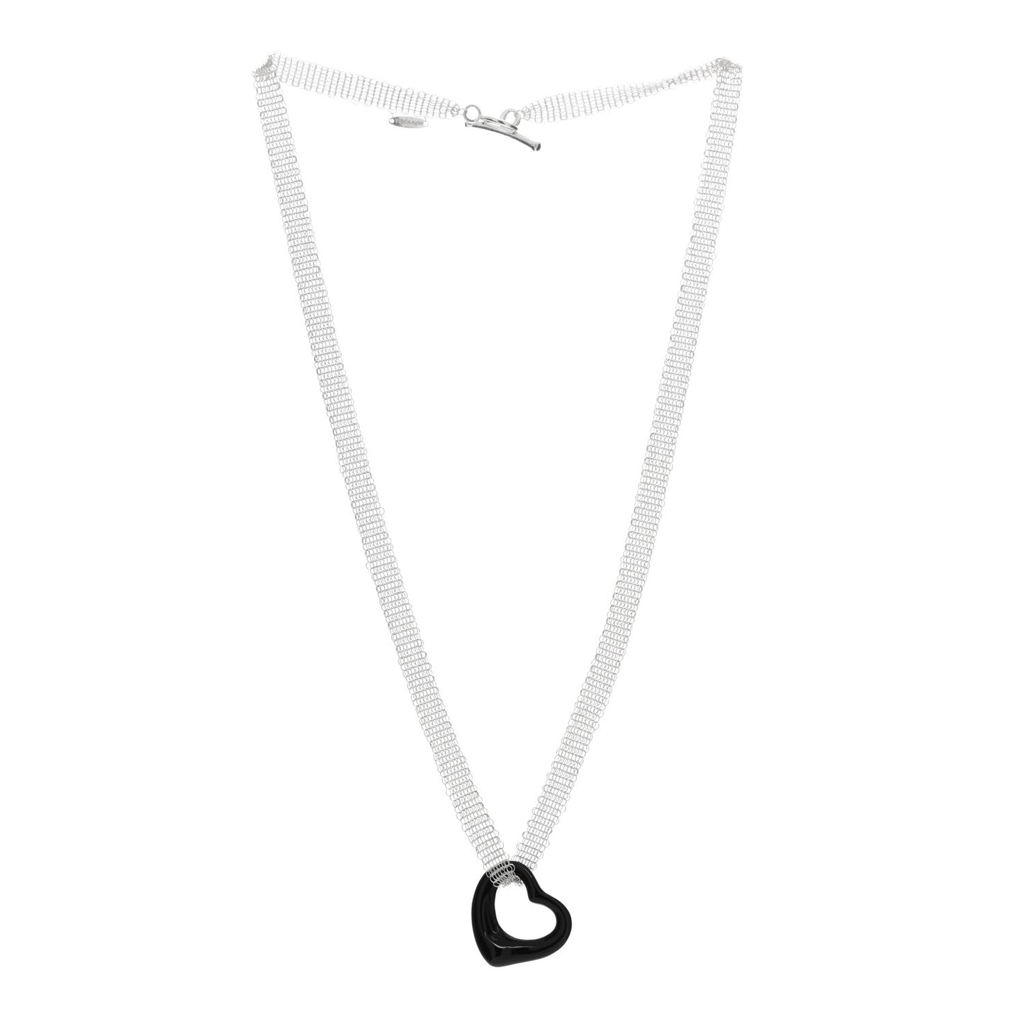 Sterling Silver Black Jade 22mm Elsa Perretti Open Heart Mesh Necklace