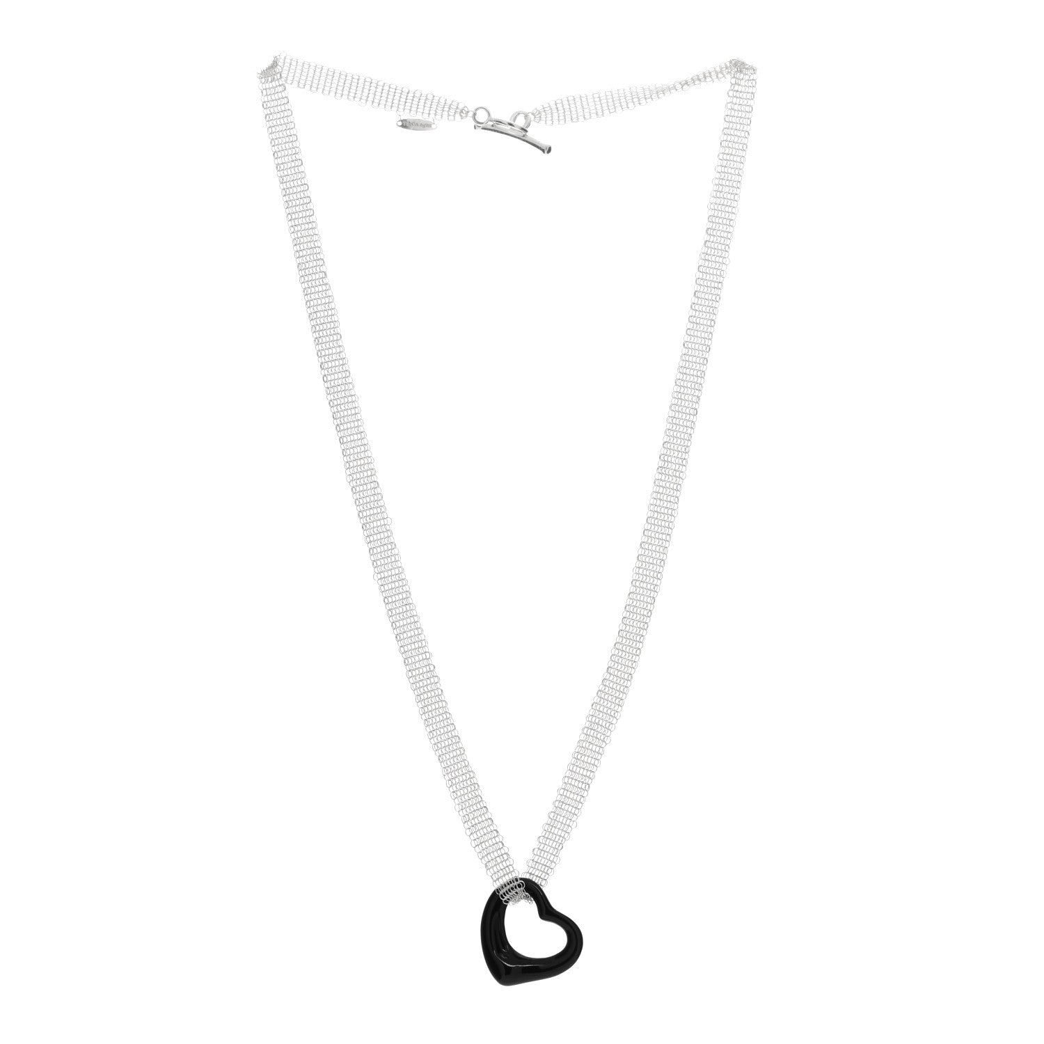 Tiffany Sterling Silver Black Jade 22mm Elsa Perretti Open Heart Mesh Necklace 2 of 3